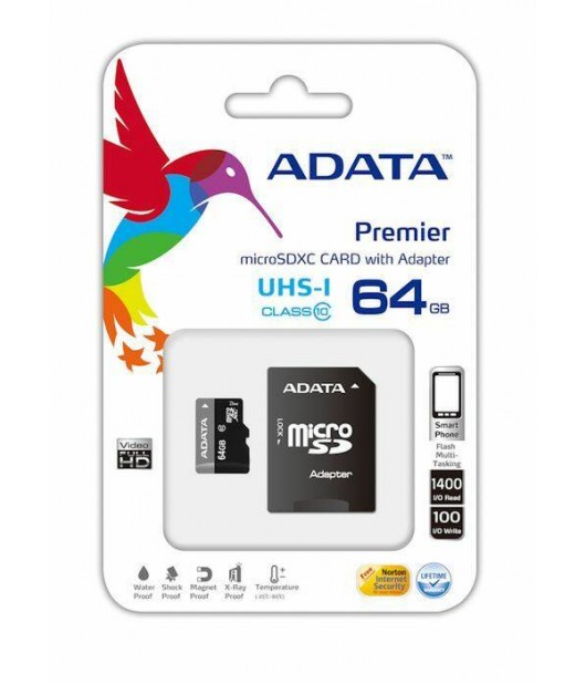 ADATA 64GB MICRO SDXC CARD CLASS 10 UHS-1 INC SD ADAPTOR